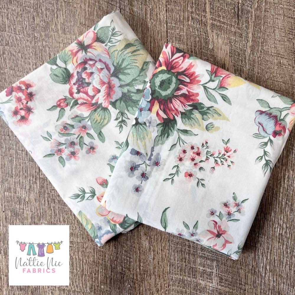 Pair of Vintage Green and Pink Floral Pillowcases, Dan River‎